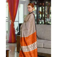 A full-length portrait showcasing a beautiful handloom saree. This type of shot is perfect for fashion and portfolio work, highlighting the details of the garment.