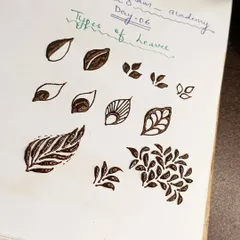 A worksheet from Day 6, focusing on different types of leaves. Mastering various leaf styles is essential for creating beautiful vines and fillers.