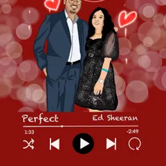 Turn your digital portrait into a unique piece of art with this music player design. It's shown here as a digital file, but it can be printed on a frame or card to make a perfect gift for your partner.