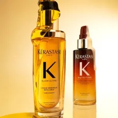 Liquid gold for your hair. The Kérastase Elixir Ultime is a versatile beautifying oil that provides intense shine and nourishment, paired with the Nutritive night serum for overnight repair.