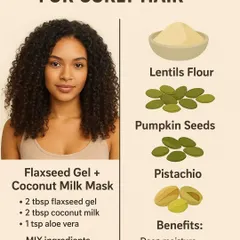 We believe beauty starts from within, which is why our curriculum connects nutrition directly to hair and skin health. This guide shows vegetarian foods and a simple, effective flaxseed gel and coconut milk mask to improve moisture and definition for curly hair.