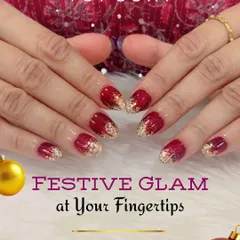 Festive glam at your fingertips. This design is perfect for any celebration, with a deep red base and a beautiful gold glitter fade. It’s a look that is guaranteed to steal the spotlight during the festive season.