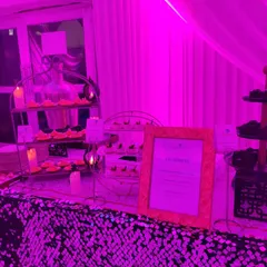 A beautifully arranged dessert station featuring a variety of sweet tarts and chocolate bites. Our pastry chefs create decadent desserts that provide a perfect ending to a glamorous evening.