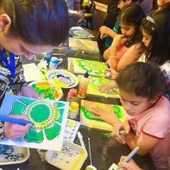 A wonderful moment from a birthday party where kids and adults are completely focused on their mandala art projects. I guide everyone step by step, so all your guests can feel like true artists.