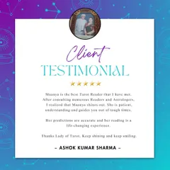It means the world to me when a client like Ashok, who has consulted many others, finds that my readings shine out. His words about my patience, understanding, and life-changing guidance are a profound honor.