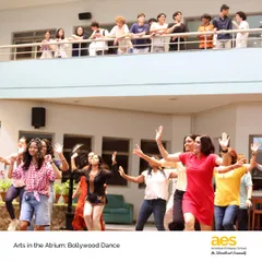 Students and faculty dance with joy during the Bollywood workshop. These events are designed to be inclusive and fun, encouraging everyone to participate regardless of their previous dance experience.