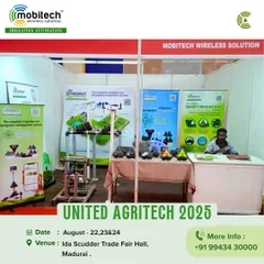 Our stall at the United Agritech 2025 expo in Madurai, where we showcased the latest in smart irrigation and wireless automation solutions.