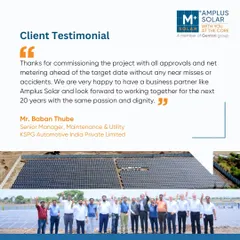 We are grateful for this feedback from KSPG Automotive India, appreciating the on-time, accident-free commissioning of their project. We look forward to working together with the same passion and dignity for the next 20 years.