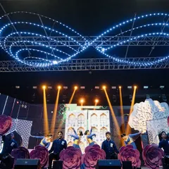 The same stage, transformed for a different performance. We used giant rose props and changed the lighting to create a completely new, romantic vibe, showcasing the versatility of our production design.