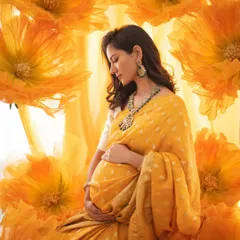 Bathed in golden light and surrounded by vibrant marigold flowers, this portrait in a yellow saree is a celebration of life, warmth, and radiant joy.
