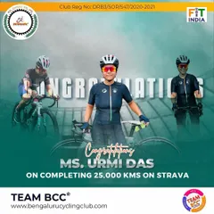 A huge congratulations to Urmi Das for completing 25,000 kms on Strava. Your consistency and strength are truly commendable.