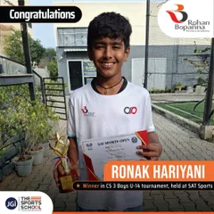 A huge congratulations to Ronak Hariyani for his outstanding victory in the CS 3 Boys U-14 tournament. Your dedication and skill have truly shone through, and we are incredibly proud of you!