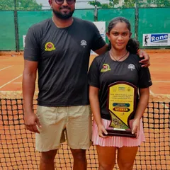Celebrating Eshita's victory at the NS U/16 Tournament in Trichy. Here she is with her coach, showcasing the strong player-coach partnership that is central to our training philosophy and our players' success.