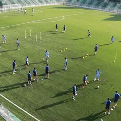 Pre-activation drills with the Indian U17 squad. These controlled movements are designed to wake up the muscles and prepare the players for the main football training session.