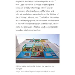 This article clipping discusses the innovative and flexible structure of the Butterflies Centre. The design's DNA is its spatial structure and material innovation, making it a replicable solution for urban regeneration.