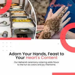 Adorn your hands with mehendi while your guests feast to their heart's content. My catering for Mehendi ceremonies adds flavor and fun, with buffet lines offering a variety of dishes to enjoy during the festivities.