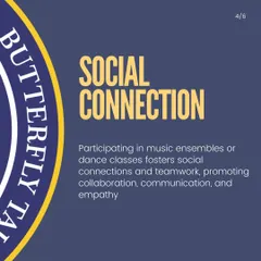 Group classes and ensembles foster social connection and teamwork. Students learn to collaborate, communicate, and develop empathy for their peers.