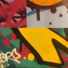 A close-up look at the details. This collage shows the textures, colors, and techniques I use in my work, from the clean lines of a tag and the drips of a fat cap to the smooth blends of color in a larger piece.