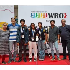 Our WRO junior team, along with their mentors and parents, celebrating their bronze medal win at the regional championships in Bangalore. This is a journey we take together, supporting our students every step of the way.