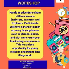 Our "Break Apart Workshop" is a favorite among curious kids. It’s a safe and supervised session where children get to deconstruct old phones, clocks, and remotes to discover the fascinating components inside.