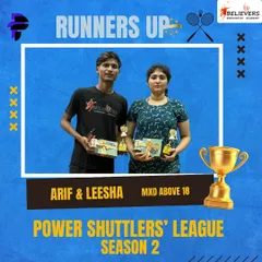 More success from the Power Shuttlers' League. Congratulations to our players Arif and Leesha for bagging the Runners-Up title in the Mixed Doubles (Above 18) category. Their hard work and teamwork paid off.