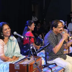 Sharing the stage with another artist during the 'HSV Namana' event. My collaborative performances often involve multiple vocalists and instrumentalists.