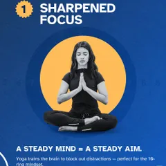 A steady mind equals a steady aim. Yoga practice, as shown here, trains the brain to block out distractions, which is crucial for developing the 10-ring mindset needed in competitive shooting.