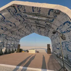 Setting up the Sun Stage for the wedding in the Rann of Kutch. The architecture of the tent against the endless white desert was a visual treat before the party even started.