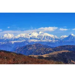 This is the view that makes it all worth it. We're talking about a crystal clear panorama of the Sleeping Buddha range, including the mighty Kanchenjunga, which you can see from the Sandakphu trail.