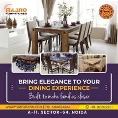 Bring elegance to your dining experience with our furniture, built to make families closer. This image shows a range of our dining sets, from classic wood to modern designs.