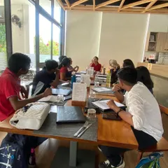 Our Spanish class held at a local restaurant. This off-site session allowed students to practice ordering food and making conversation in a real-world setting.