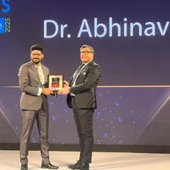A closer view of the award moment at the Doctors' Day Conclave 2025. This recognition from the Times Group reinforces my dedication to excellence in dermatology.