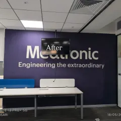 A large logo wall mural for Medtronic, creating a professional and impressive brand statement.