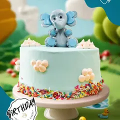 A sweet little elephant cake for baby Zain in Gurugram. This adorable animal-themed cake with rainbow sprinkles is perfect for a first birthday or a jungle-themed party.