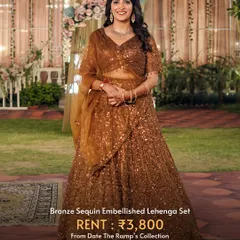 This bronze sequin embellished lehenga set is perfect for an evening reception or cocktail party. It's pure glam for just ₹3,800.