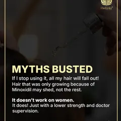 Let's bust some myths. Stopping Minoxidil won't make all your hair fall out, only the hair that was growing because of it. And yes, it does work for women under a doctor's supervision.