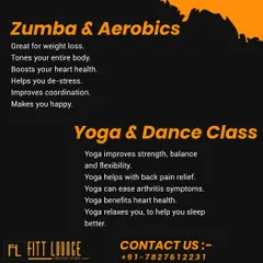 An informational graphic outlining the distinct benefits of our different classes, comparing Zumba and Aerobics with Yoga and Dance.