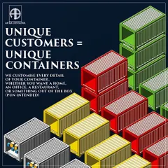 Unique customers equal unique containers. This graphic represents our core philosophy: we customize every detail of your container, whether you need a home, an office, or something completely out of the box.