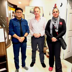 Our founder with ABRSM examiner Mark Tanner and Sonia Khan. We foster strong relationships with examination boards to benefit our students.
