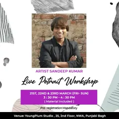 This poster announces a Live Portrait Workshop with a talented guest artist. I frequently host specialized sessions to expose my students to new techniques and perspectives in the art world.