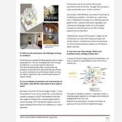 A page from my feature in Art and Design Dimensions magazine, where I discuss the motivations behind my work. I explain my deep connection to art and how architecture serves as a vessel for energy exchange and artistic activity.