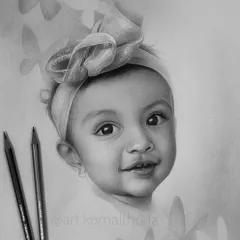Capturing the innocence of a child is a special joy. For this baby portrait, I used soft graphite to create a gentle expression and added a creative touch with a subtle butterfly background, making it a truly unique piece for her first birthday.