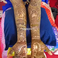 This is a complete bridal story in henna, featuring couple portraits, a doli scene on the forearms, and the bride's name 'Shreya' beautifully integrated into the design.