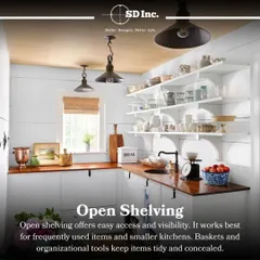 This butler's pantry features open shelving for easy access to frequently used dishes and glassware. The combination of wood countertops and white shelves creates a charming and functional space.