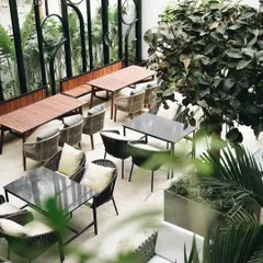 An overhead perspective can reveal the thoughtful layout of a space. This view shows the arrangement of tables and the flow of the restaurant, giving a sense of its scale and atmosphere.