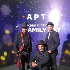Posing with my fellow magicians at the Aptiv Technical Center Family Day. We often collaborate to bring an even bigger and more varied entertainment experience to large corporate events.