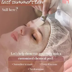 Are the dark spots from last summer's tan still lingering? Let's help them exit gracefully with a customized chemical peel. This treatment promotes smoother texture and an even skin tone with no downtime.