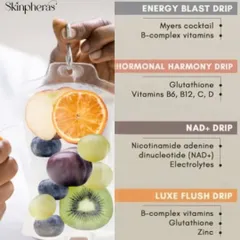 Our menu of IV therapies includes specialized formulas like the Energy Blast and Hormonal Harmony drips. These treatments are designed to address internal imbalances that can contribute to hair thinning and loss.