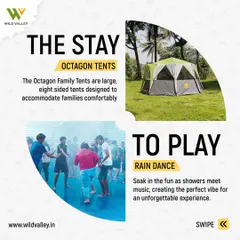 After setting up your tent, it's time to play. Soak in the fun as showers meet music in our rain dance zone, creating the perfect vibe for an unforgettable experience with your group.
