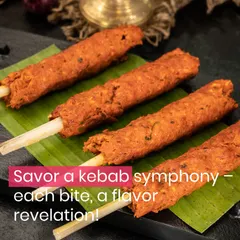 A symphony of kebabs awaits. Each bite is a revelation of flavour, from our smoky Mutton Seekh to our vibrant Hara Bhara Kebab.